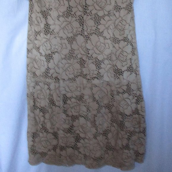Beatrice B. Tan Leather Floral Pattern Short Sleeve Dress Size 6 US - Picture 6 of 11